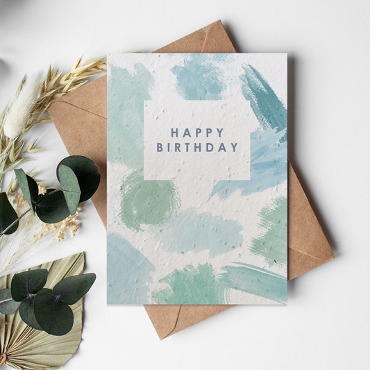 Watercolours - Happy Birthday - Greens